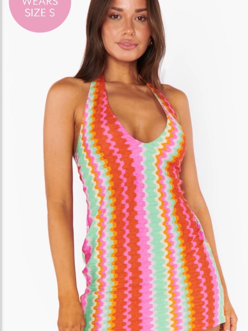 NWT SMYM Kate Mini Dress- orange, pink, green halter mini dress